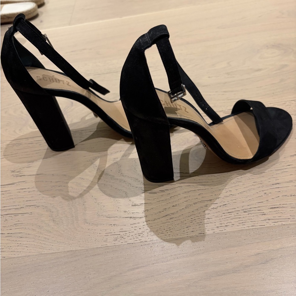 SCHUTZ Black Suede Open-Toe Ankle Strap Heels - Picture 4 of 4